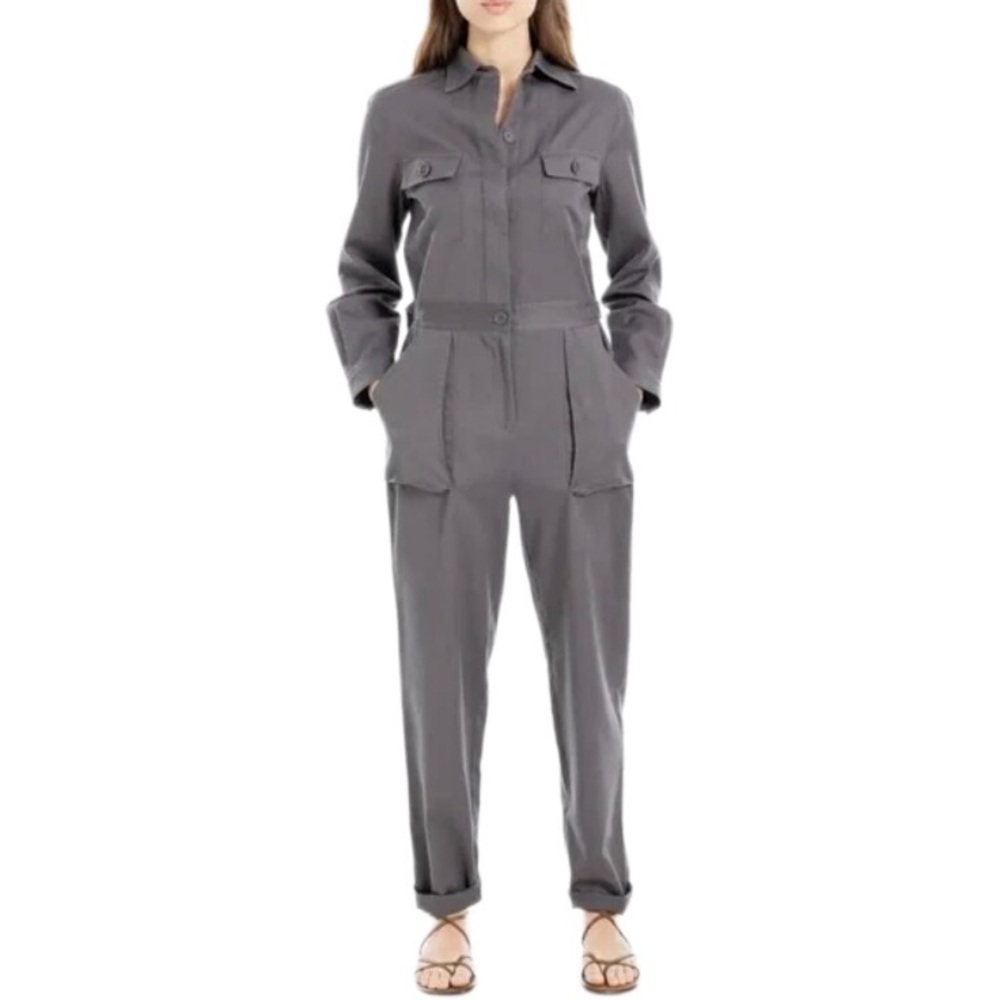 Max Studio Women's Charcoal Gray Long Tab Sleeve Utility Jumpsuit Jumper S